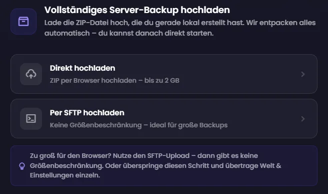 ZIP Datei hochladen beim Nitrado Minecraft Server umziehen
