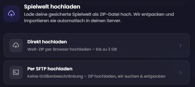 Welt Backup hochladen beim Nitrado Minecraft Server umziehen