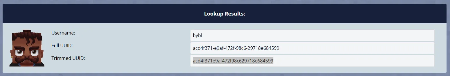 Suchergebnis einer Hytale UUID