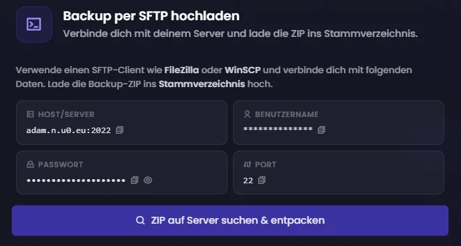 ZIP Datei per SFTP hochladen beim Nitrado Minecraft Server umziehen